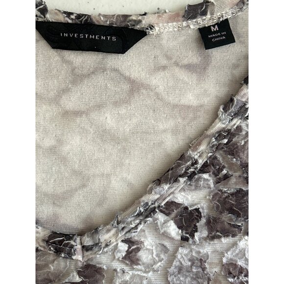 Investments Women's Textured V-Neck Long Sleeve Top Gray & White, Size Medium - Picture 5 of 9